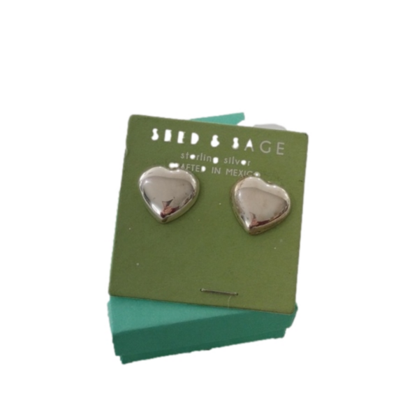 Seed & Sage Sterling Silver Puffed Heart Stud Earrings - Picture 1 of 7